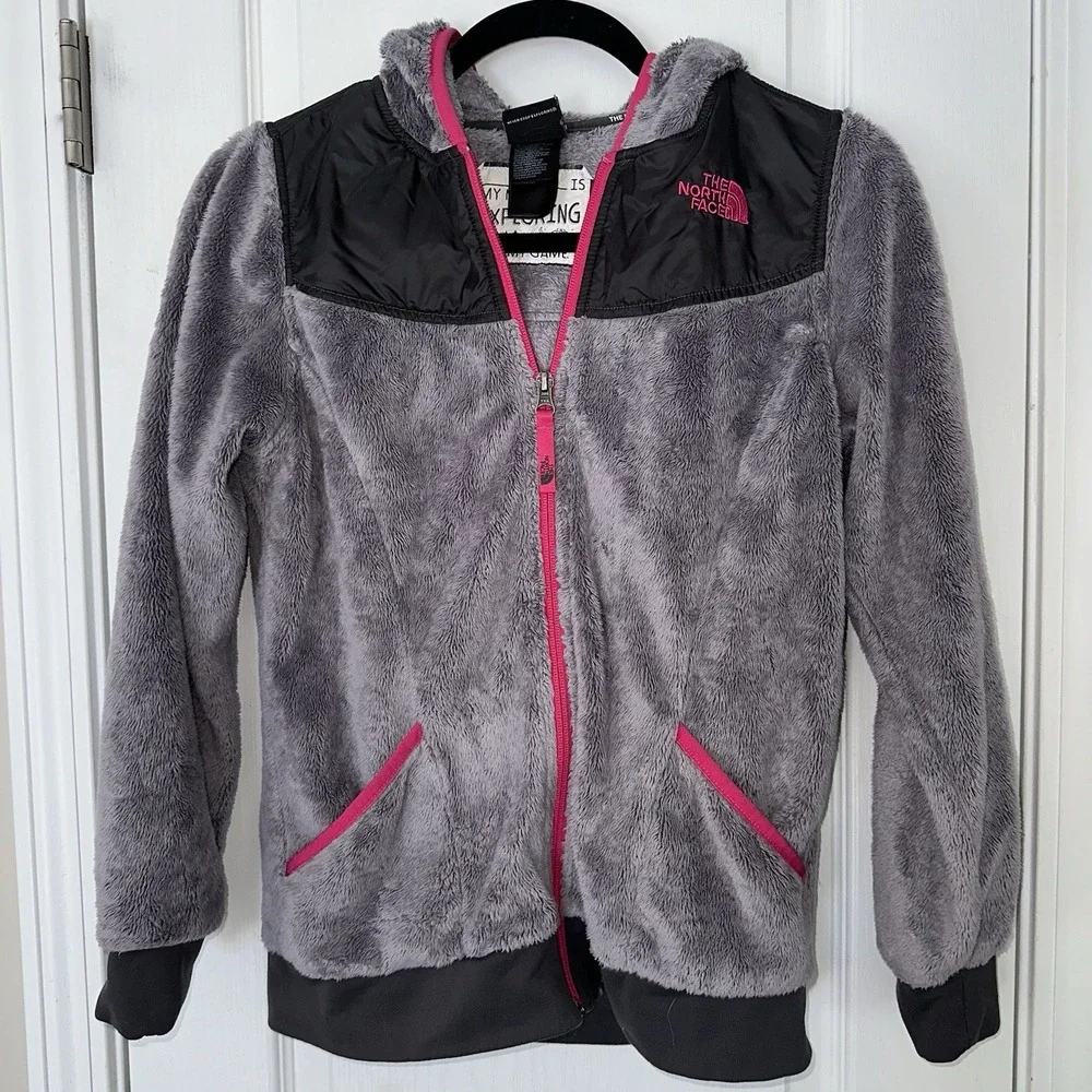 The North Face Girl's L 14/16‎ Oso Hoodie Fleece Gray Pink Full Zip Lined Teddy